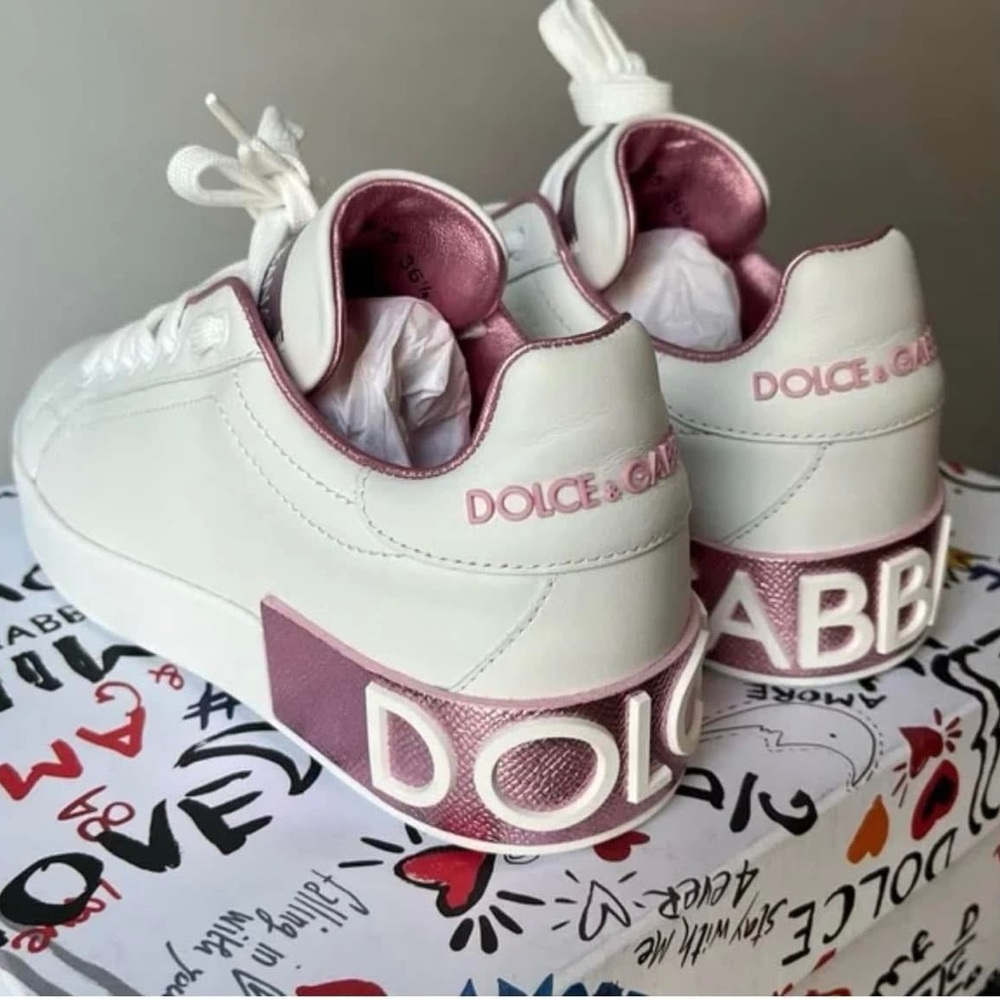 Dolce & Gabbana White and Pink Sneakers